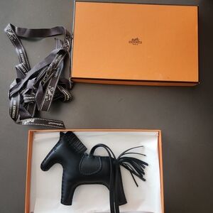Hermès Black Leather Horse Bag Charm